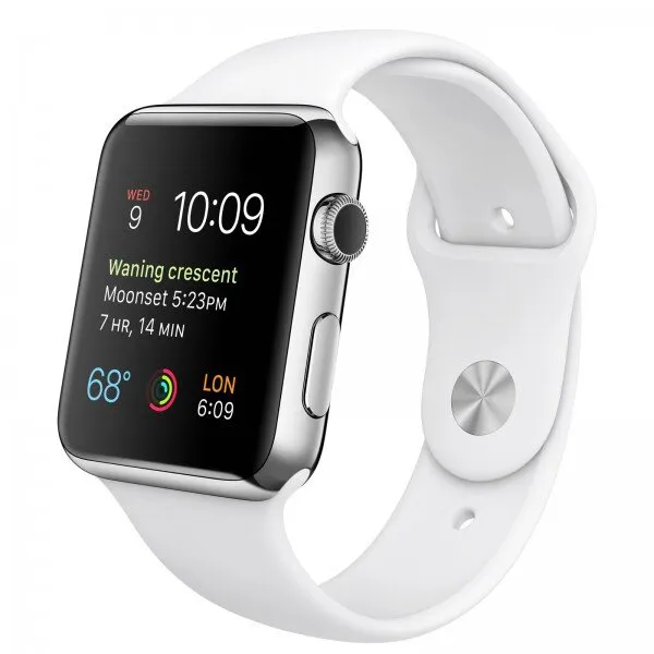 Apple Watch (42 mm) Paslanmaz çelik Kasa ve Beyaz Spor Kordon Akıllı Saat