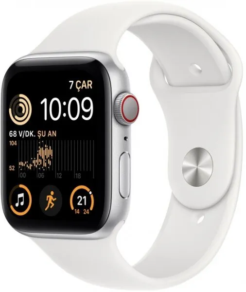 Apple Watch SE 2 (2022) Cellular 44mm Gümüş Rengi Alüminyum Kasa ve Spor Kordon (MNQ23TU/A) Akıllı Saat