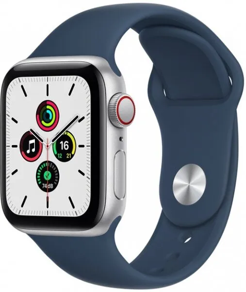 Apple Watch SE Cellular (40mm) Gümüş Rengi Alüminyum Kasa ve Koyu Abis Spor Kordon (MKQV3TU/A) Akıllı Saat