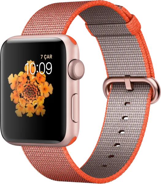 Apple Watch Series 2 (42 mm) Roze Altın Rengi Alüminyum Kasa ve Naylon Örme Uzay Turuncusu/Antrasit Kordon Akıllı Saat