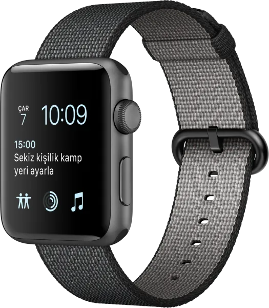 Apple Watch Series 2 (42 mm) Uzay Grisi Alüminyum Kasa ve Naylon Örme Siyah Kordon Akıllı Saat