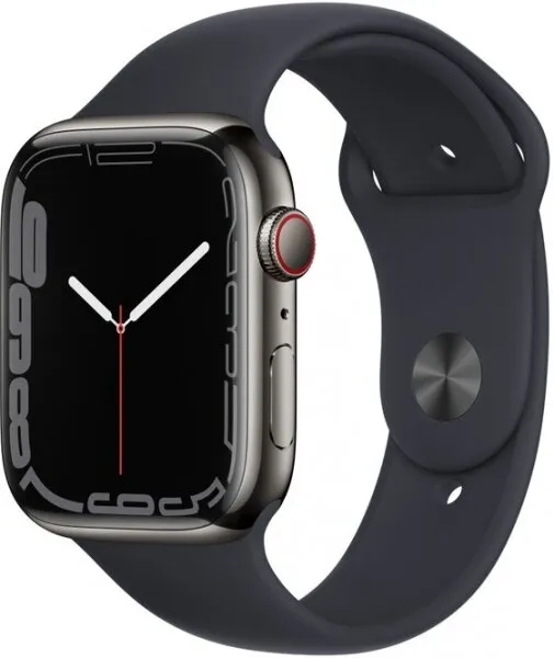 Apple Watch Series 7 Cellular 45mm Grafit Paslanmaz çelik Kasa ve Gece Yarısı Spor Kordon (MNAX3TU/A) Akıllı Saat