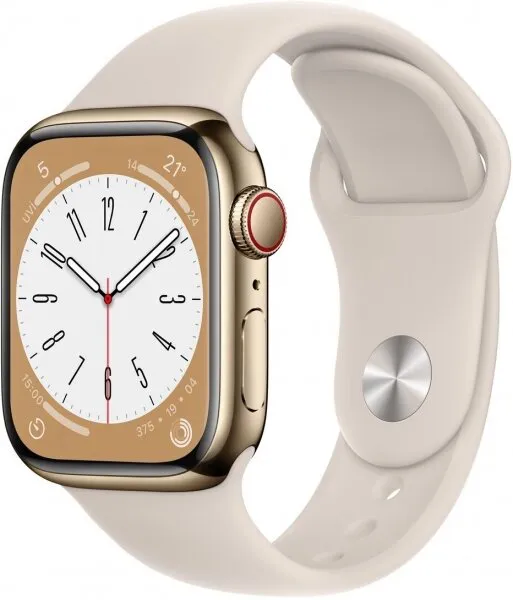 Apple Watch Series 8 Cellular 41mm Altın Rengi Paslanmaz çelik Kasa Spor Kordon (MNJC3TU/A) Akıllı Saat