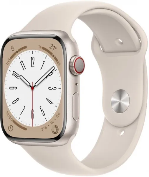 Apple Watch Series 8 Cellular 45mm Yıldız Işığı Alüminyum Kasa ve Spor Kordon (MNK73TU/A) Akıllı Saat