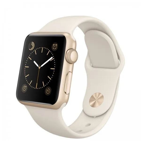 Apple Watch Sport (38 mm) Altın Rengi Alüminyum Kasa ve Antik Beyaz Spor Kordon Akıllı Saat