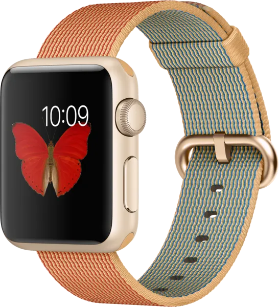 Apple Watch Sport (38 mm) Altın Rengi Alüminyum Kasa ve Naylon Örme Altın/Kırmızı Kordon Akıllı Saat