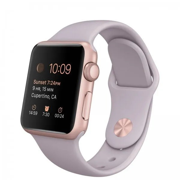 Apple Watch Sport (38 mm) Roze Altın Rengi Alüminyum Kasa ve Lavanta Spor Kordon Akıllı Saat