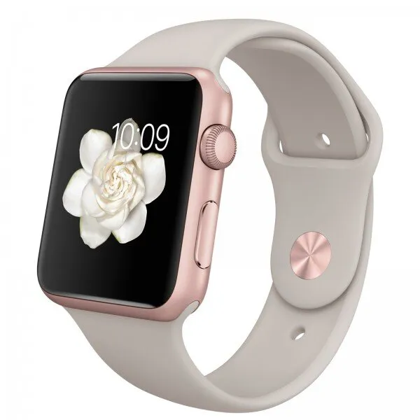 Apple Watch Sport (42 mm) Roze Altın Rengi Alüminyum Kasa ve Taş Rengi Spor Kordon Akıllı Saat