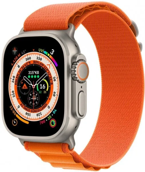 Apple Watch Ultra Titanyum Kasa ve Turuncu Alpine Loop Akıllı Saat