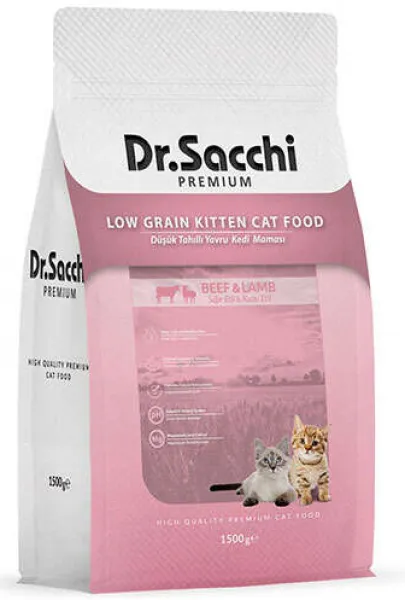 Dr.Sacchi Düşük Tahıllı Biftek ve Kuzu Etli Yavru 1.5 kg Kedi Maması