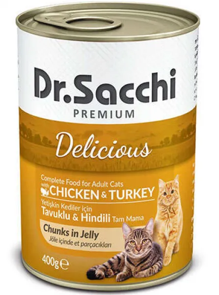 Dr.Sacchi Jöle Et Parçalı Tavuk ve Hindi Etli 400 gr Kedi Maması