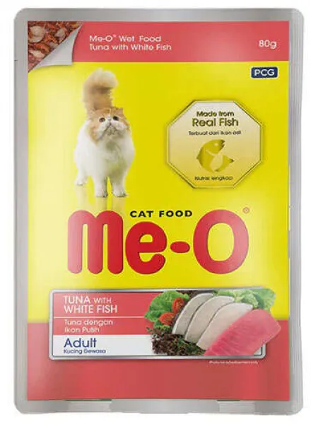 Me-O Ton ve Beyaz Balıklı Çubuklu Jöleli 80 gr Kedi Maması