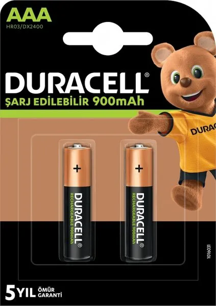 Duracell Şarj Edilebilir AAA 900 mAh 2'li (HR03/DX2400) İnce Kalem Pil