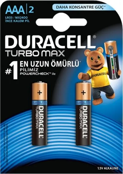 Duracell Turbo Max AAA 2'li (81546787) İnce Kalem Pil