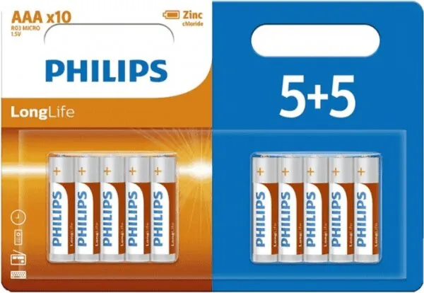 Philips LongLife AAA 10'lu (R03L10BP/10) İnce Kalem Pil