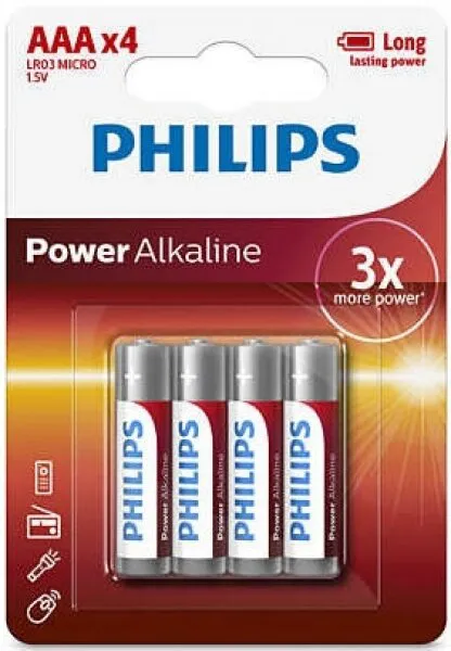Philips Power Alkaline AAA 4'lü (LR03P4B/97) İnce Kalem Pil