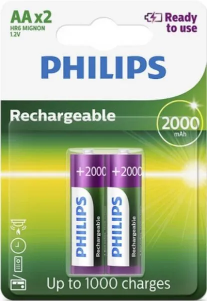Philips Rechargeable AA 2000 mAh 2'li (R6B2RTU20/97) Kalem Pil