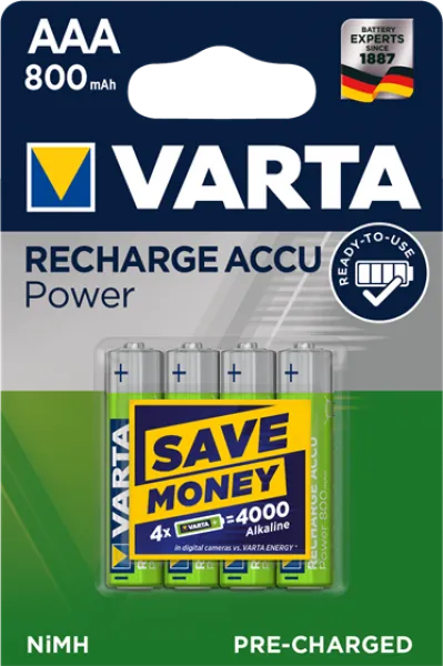 Varta Recharge Accu Power AAA 800 mAh 4'lü İnce Kalem Pil