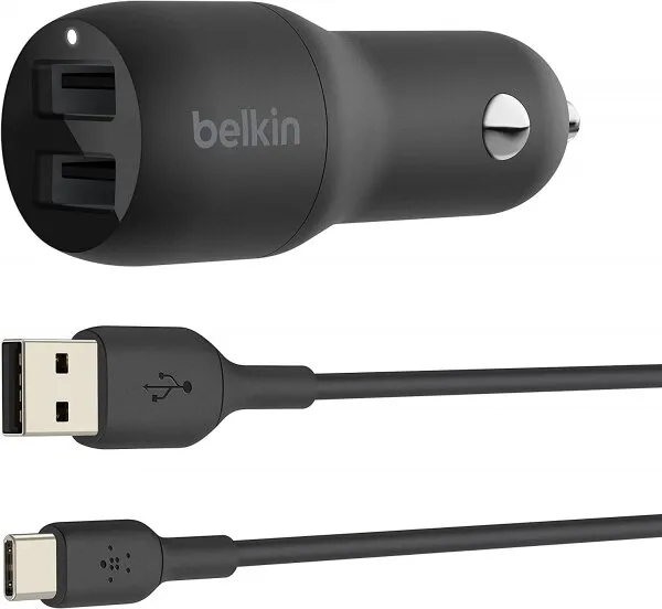 Belkin Dual USB-A Car Charger USB Type-C (CCE001BT1MBK) Şarj Aleti